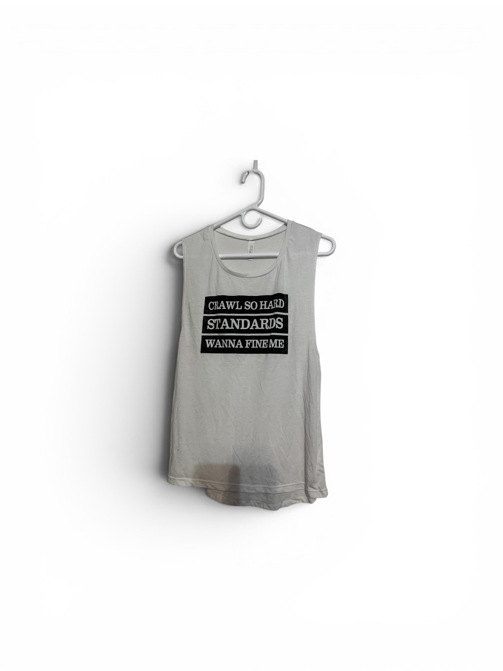 Abella White Tank Top with Black Graphic Text